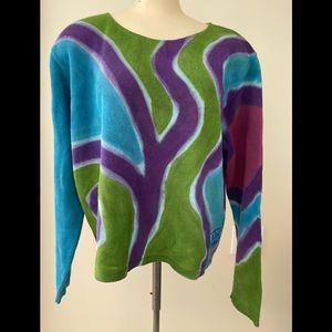 Hand Painted Cotton Sweater L ( one of a kind)Abst